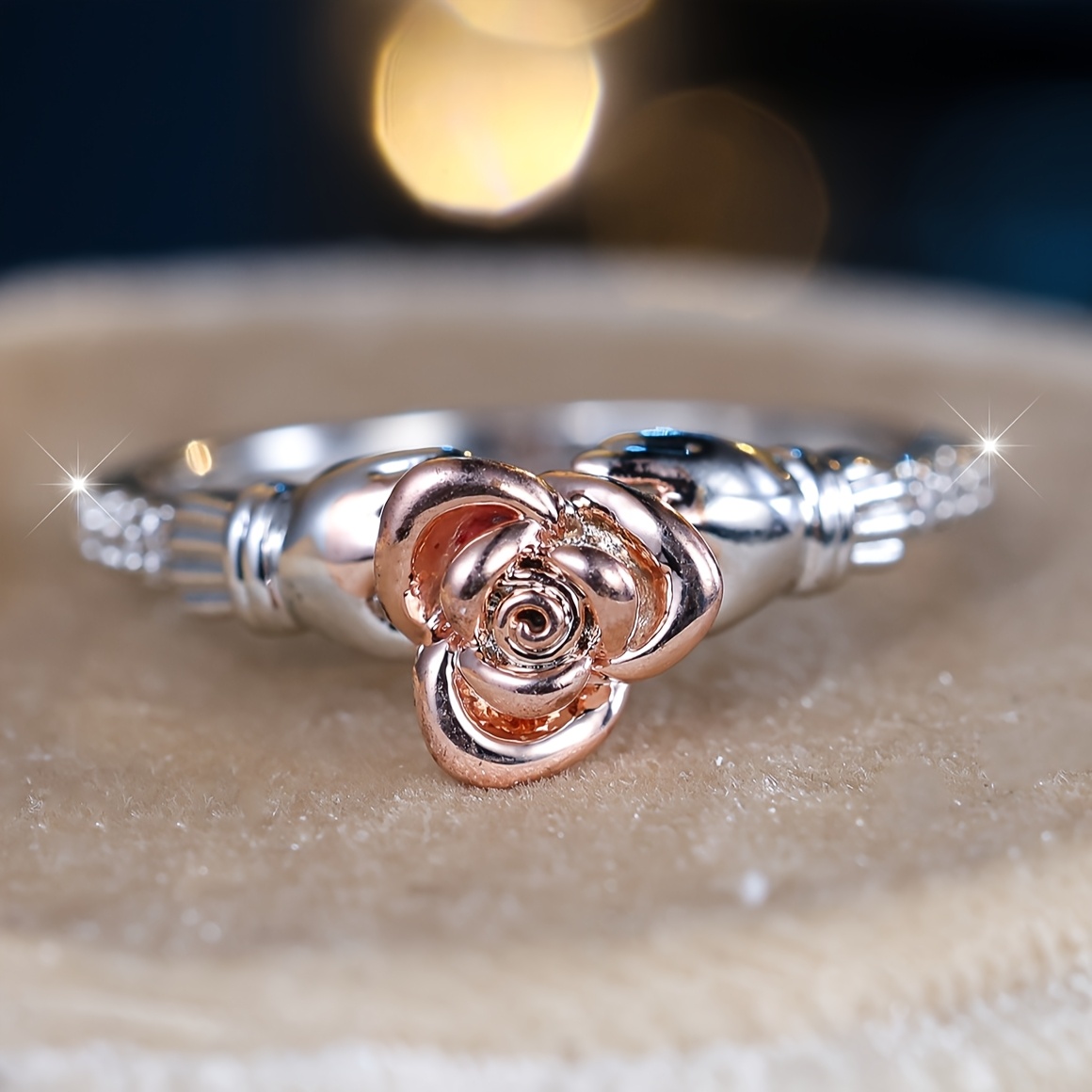 Rose Two-Tone Flower Engagement Ring, Romantic Mother's Day Gift